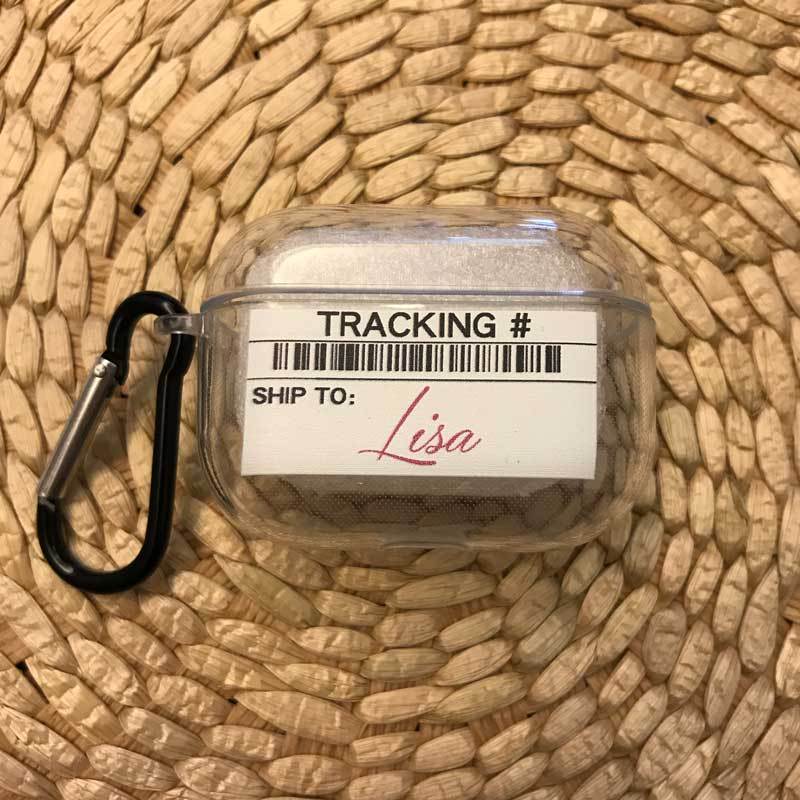Clear Rubber AirPods Pro Case with Shipping Label Name