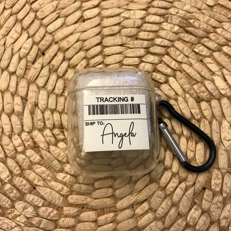 Clear Rubber AirPods 1&2 Case with Shipping Label Name