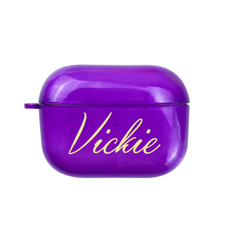 Neon Purple Rubber AirPods Pro Case with Name