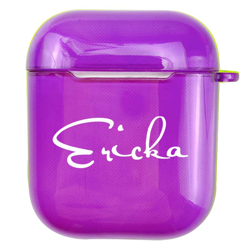 Neon Purple Rubber AirPods 1&2 Case with Name