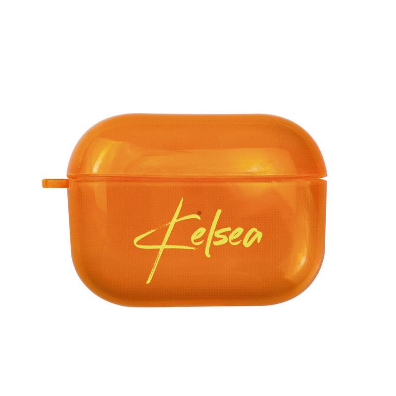 Neon Orange Rubber AirPods Pro Case with Name