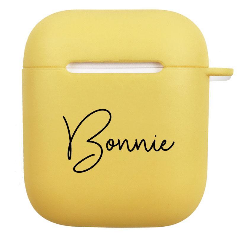 Light Yellow Rubber AirPods 1&2 Case with Name